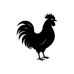 Silhouette of a standing black rooster bird on transparent background