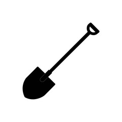 Illustration of a black shovel on a white on transparent background