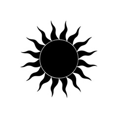 Stylized black sun with pointy rays design on transparent background