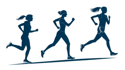 Stylized silhouette of a running man in motion, representing fitness, healthy lifestyle, exercise motivation, and athletic training in a modern sports illustration style.