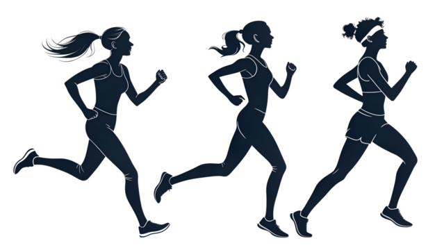 Stylized silhouette of a running man in motion, representing fitness, healthy lifestyle, exercise motivation, and athletic training in a modern sports illustration style.