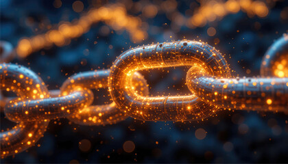 Fire blockchain on blur background