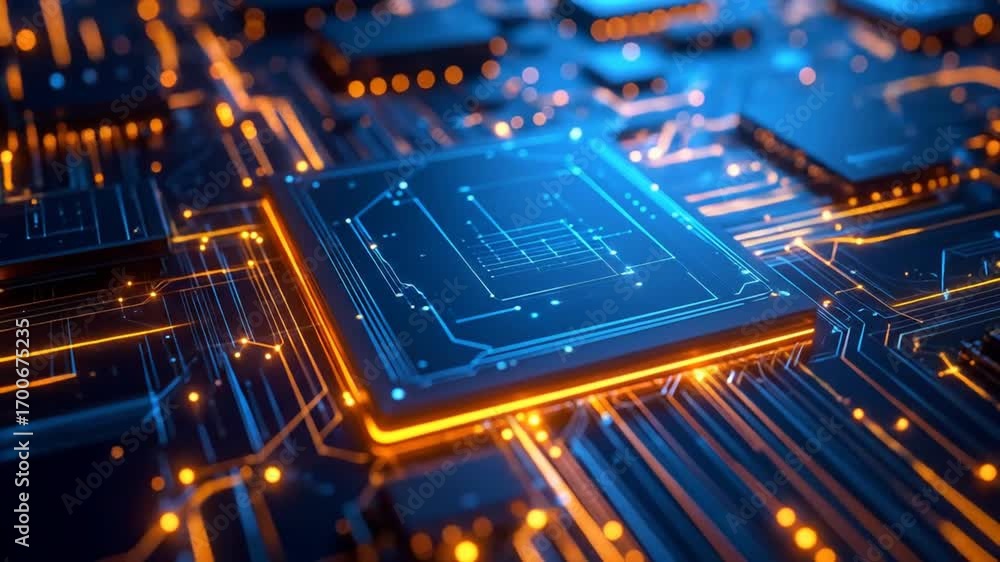 Poster abstract circuit board with glowing lines