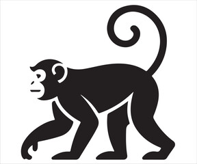Vector silhouette of monkey primate black outline representing wildlife species