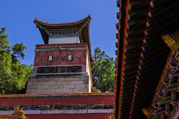  Tower of Fragrance of Buddha, Summer Palace, Beijing, China. Chinese characters say 'Buddha Fragrance Tower'