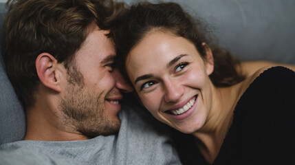 Obraz premium Husband and wife relaxing on comfortable couch.