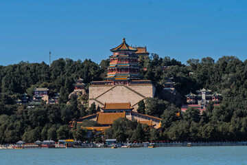  Tower of Fragrance of Buddha, Summer Palace, Beijing, China. Chinese characters say 'Buddha Fragrance Tower'