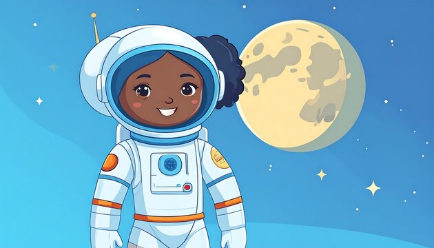 Young astronaut in space suit