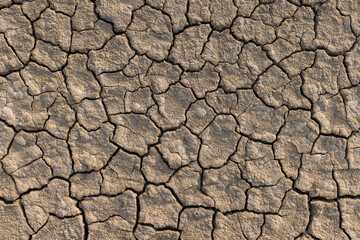Close-up of cracked, dry soil in the background,Texture of the dried earth with clay and sand, close-up.