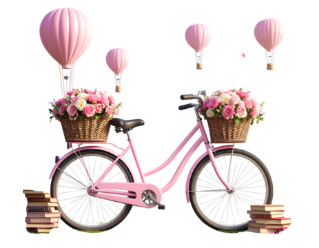 Unique Scene of a Pink Bicycle with Whimsical Props