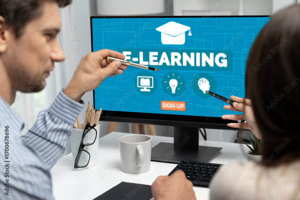 Poster e-learning website with brisk sofware for student to study online on the internet network