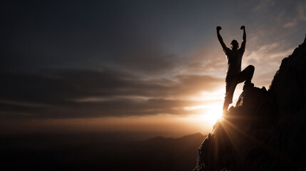 Man Celebrating Victory with Arms Raised