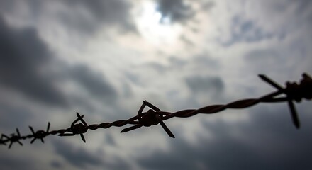 Barbed wire silhouette against ominous sky, a visual metaphor for challenge and adversity