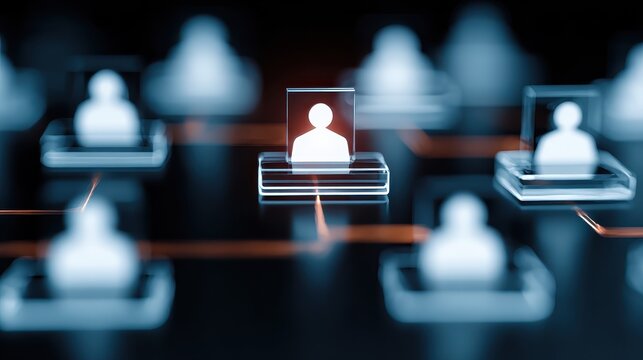 Networked profiles and connections glowing on a dark surface showcasing online communication and digital collaboration in the modern era