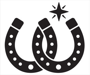 Silhouette of horseshoe vector illustration, black outline design symbolizing luck, fortune, success, charm, western culture, equestrian equipment, metal footwear for horse, traditional icon, minimal 