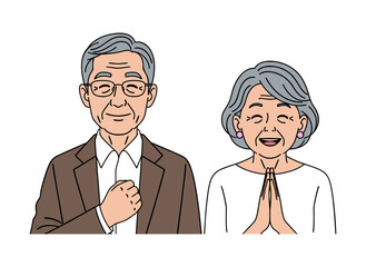 Vector illustration of a wealthy elderly couple rejoicing with smiles, representing grandparents or senior couple