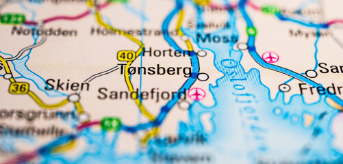 Detailed map showing Moss Mysen Holmestrand.