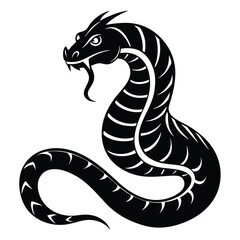 Stylized Serpent with Intricate Markings A Striking Black and White Illustration of a Coiled Mythical Creature