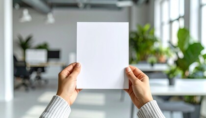 Capture attention with this blank flyer held in a bright, modern office setting now