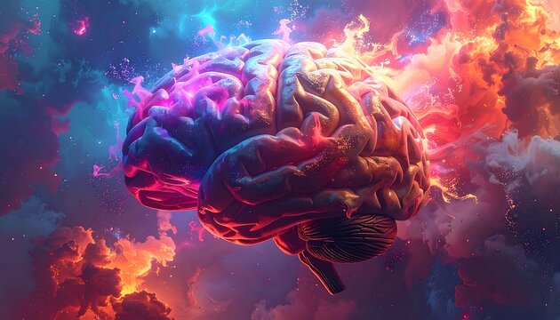Vibrant brain in a cosmic backdrop