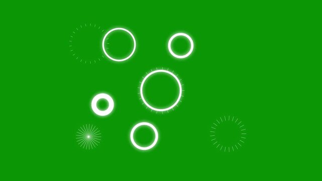 Glitter Loopable Motion Graphic fireworks line spark burst animation, glowing ellipse blast with shiny pop-up explosion effect, circle bursting firework motion graphics template on .4K green screen.