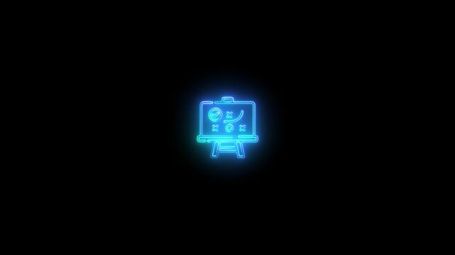 Blue Neon Strategy Board Icon with Game Plan and Tic Tac Toe check mark