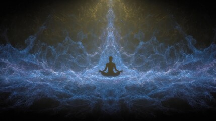 Fototapeta premium Silhouette meditation, ethereal glow