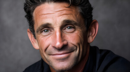 Portrait of smiling confident mature man with gray hair and green eyes