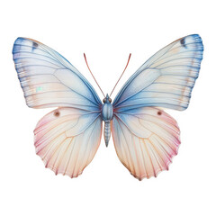 Obraz premium Watercolor butterfly with pale blue and pink wings isolated on transparent background