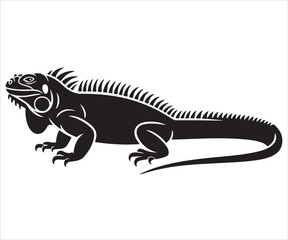 Vector silhouette of iguana reptile lizard exotic wildlife animal illustration