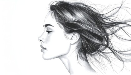 Woman's profile, flowing hair