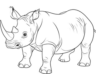 Fototapeta premium Monochrome depiction of a rhinoceros outlined in black ink illustration