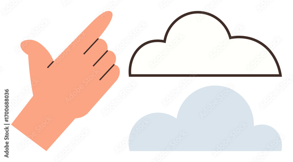 Aufkleber hand making a snapping gesture near outlined and filled clouds. ideal for decision-making, selection