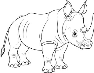 Fototapeta premium Monochrome rhinoceros outlined illustration standing tall and sturdy