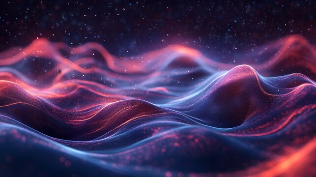 Abstract Wavy Landscape of Glowing Particles and Light image photo