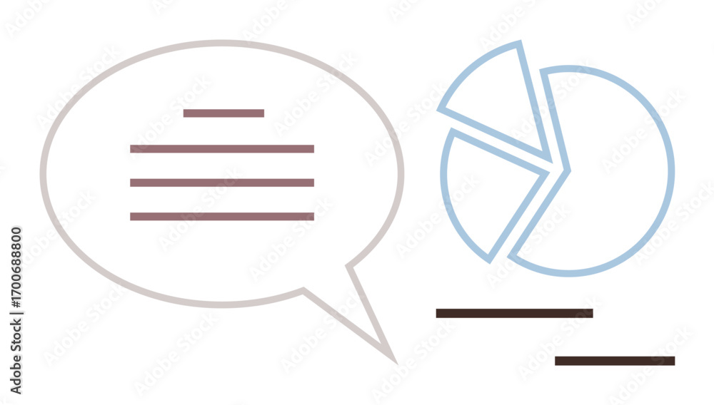 Aufkleber speech bubble with text and pie chart representing analysis, feedback, and sharing insights. ideal f