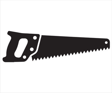 Vector silhouette of hand saw carpenter tool used in woodworking and repair
