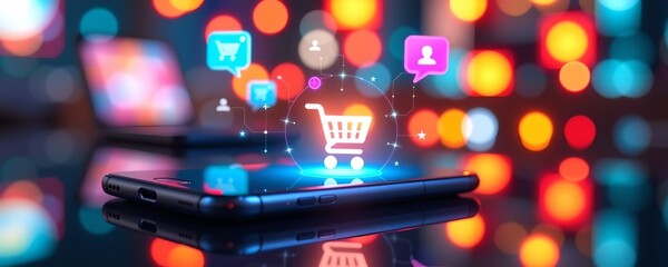 Modern Smartphone with Marketplace App and Digital Elements