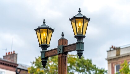 Two vintage-style street lamps