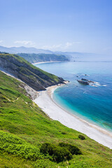 Breathtaking View of Aguilar Beach in Cudillero, Asturias, Spain, showcasing the stunning coastline and turquoise waters