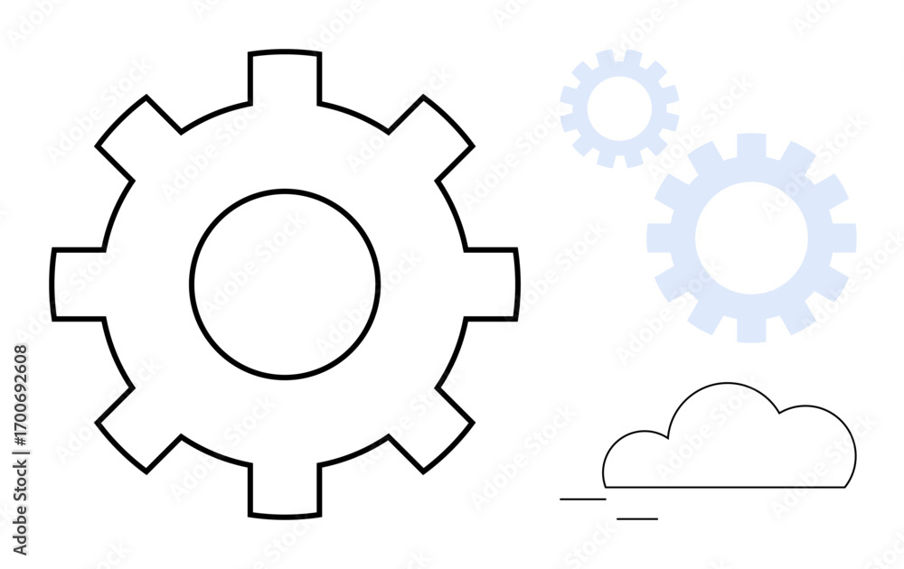 Poster minimal gear wheels and cloud representation moving in harmony. ideal for tech, engineering, cloud c
