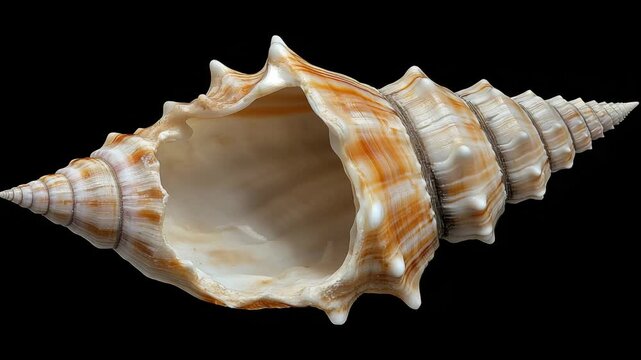 Close-up shell on black background,