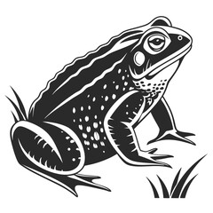 Monochrome Illustration of a Frog Sitting Amidst Blades of Grass an Artistic and Simplistic Representation of Nature