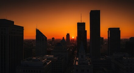 Fototapeta premium Sunrise silhouettes of city skyscrapers