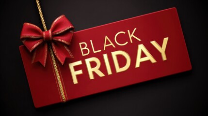 a red sign with a gold bow and a black friday tag