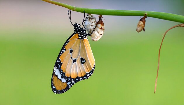 Butterfly emerging from chrysalis