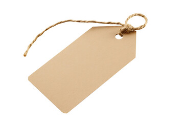 Craft paper tag with twine isolated on transparent background
