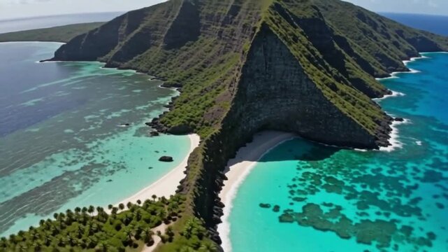Aerial view of Le Morne Brabant mountain Mauritius 