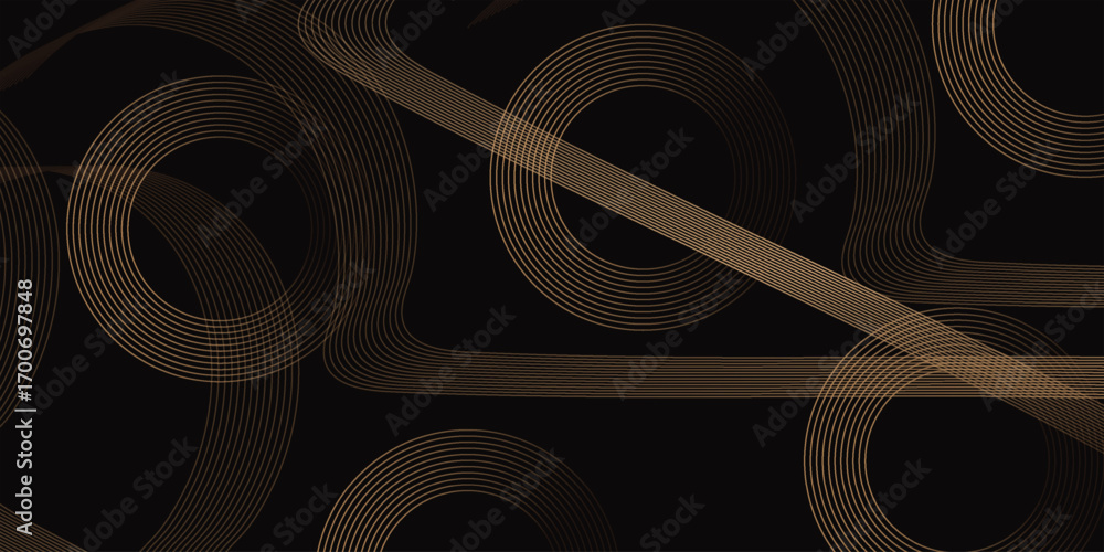 Poster abstract elegant black background with shiny gold geometric lines. modern golden diagonal rounded li