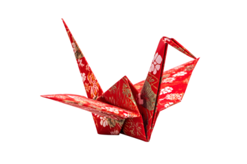 origami paper crane crafted with intricate details isolated on white background